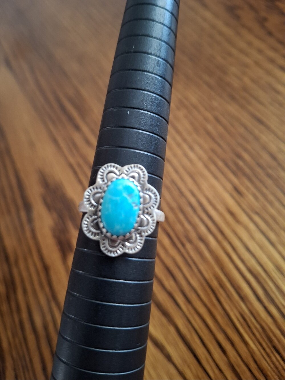 Turquoise Natural Stone With Sterling Silver Frame And Band Size 8